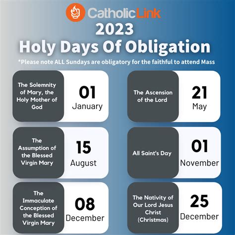 Hence, feast days and holy days of obligation may differ from one country or one community to another. . Holy days of obligation 2023